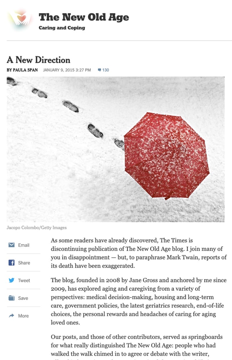 The New Old Age: Caring and Coping (Screenshot of the Times Article)